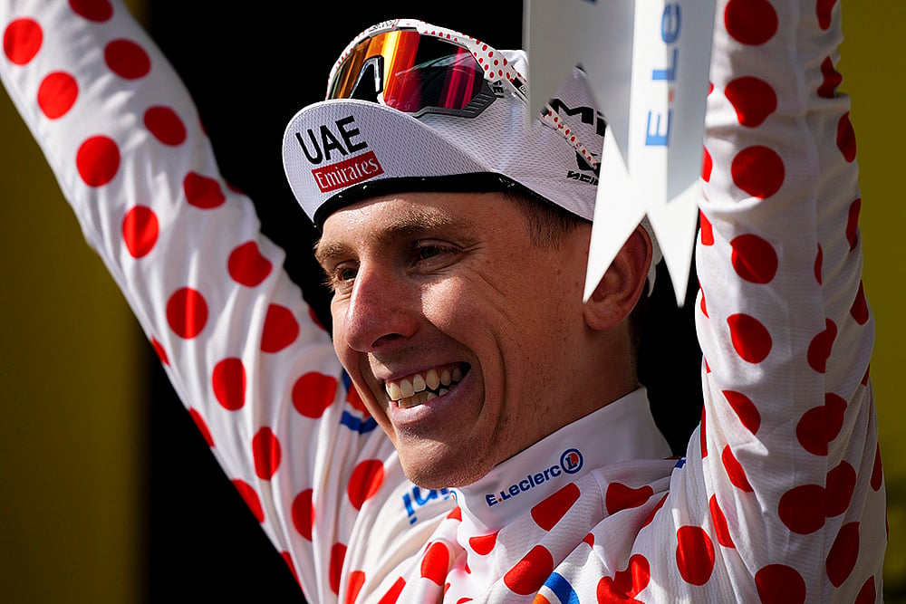 | Photo: AP/Daniel Cole : Fifteenth stage winner, overall leader & best climber Slovenia's Tadej Pogacar